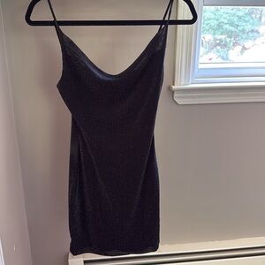 Black shimmer, adjustable spaghetti strap home coming dance dress